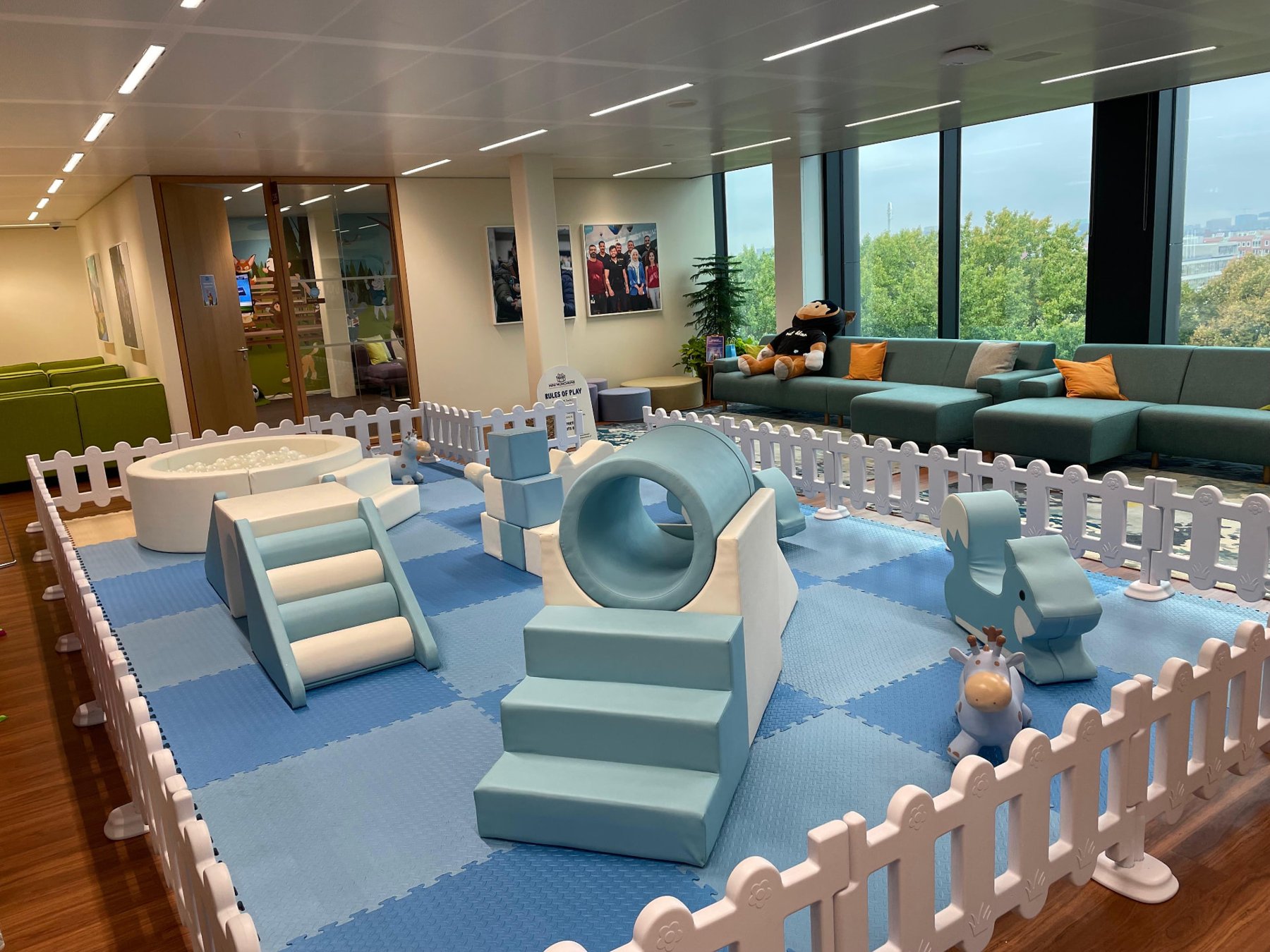 A Mini Munchkins soft play area styled inside a corporate venue